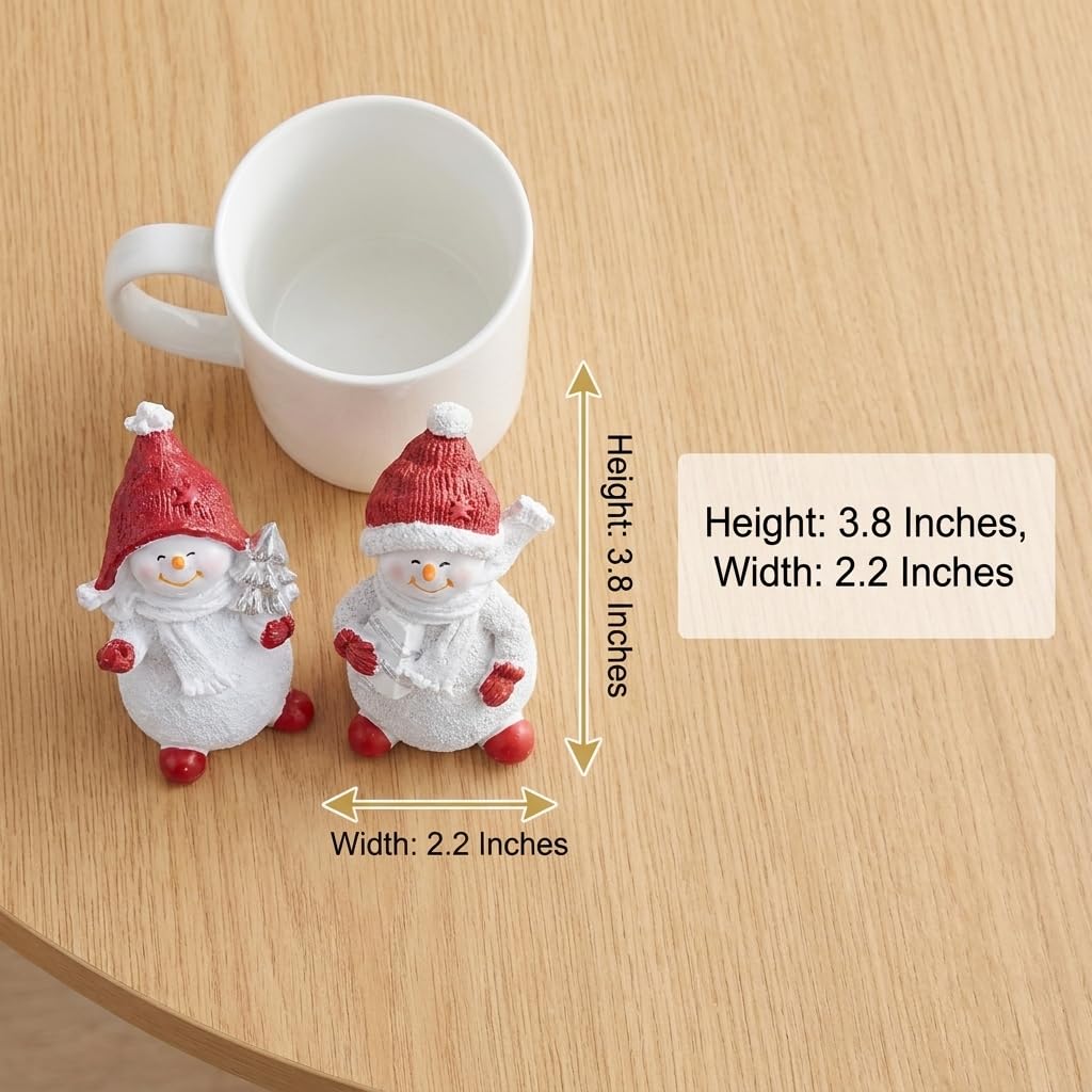 Brizoria Snowman Figurines Set of 2 White Resin Christmas Decorations with Red Accents Winter Mantel Decor and Holiday Centerpieces for Table Home Indoor Tiered Tray Room Display