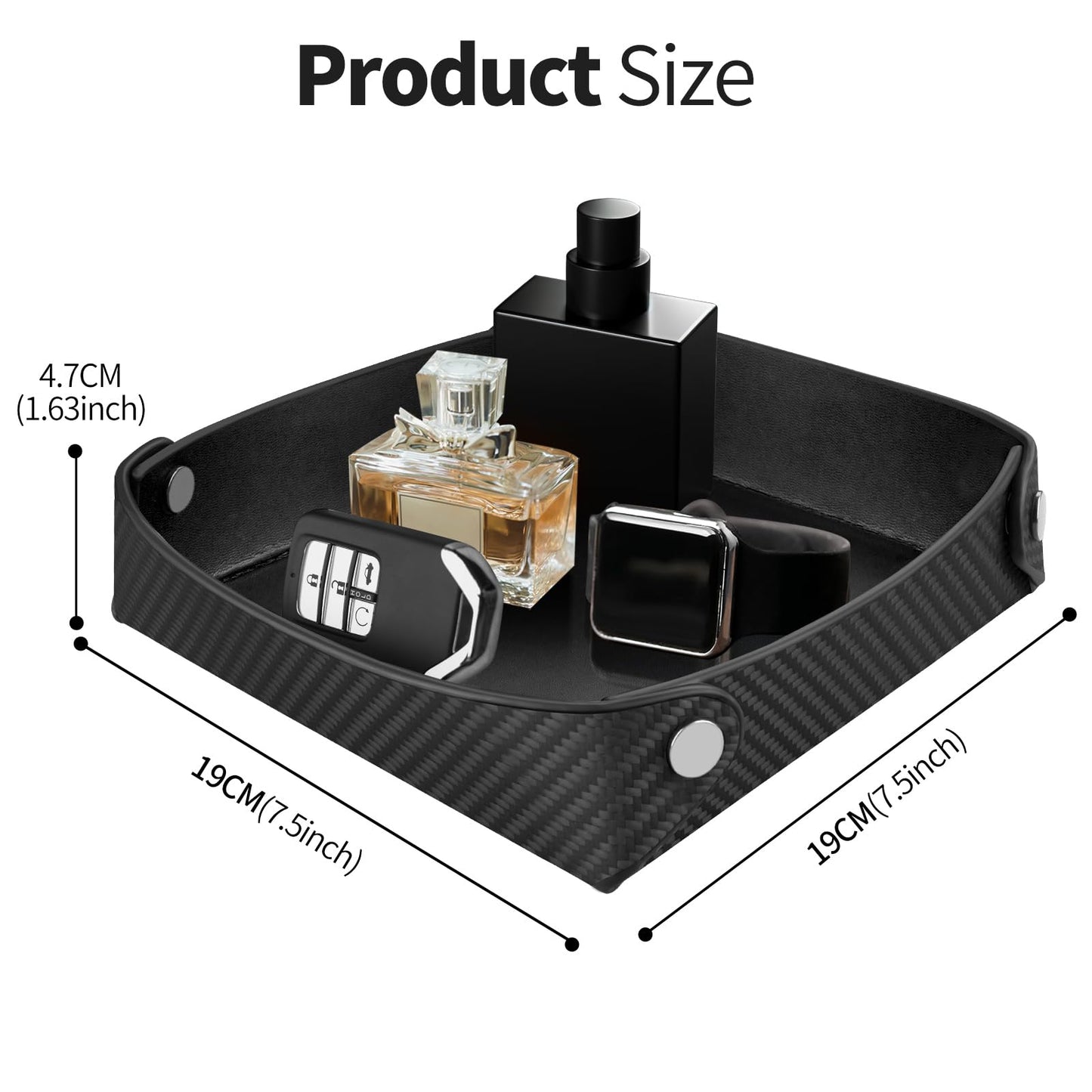 Leather Carbon Fiber Desktop Storage Tray, Decorative Catchall Organizer for Keys, Wallet, Watch, Jewelry, Entryway Table