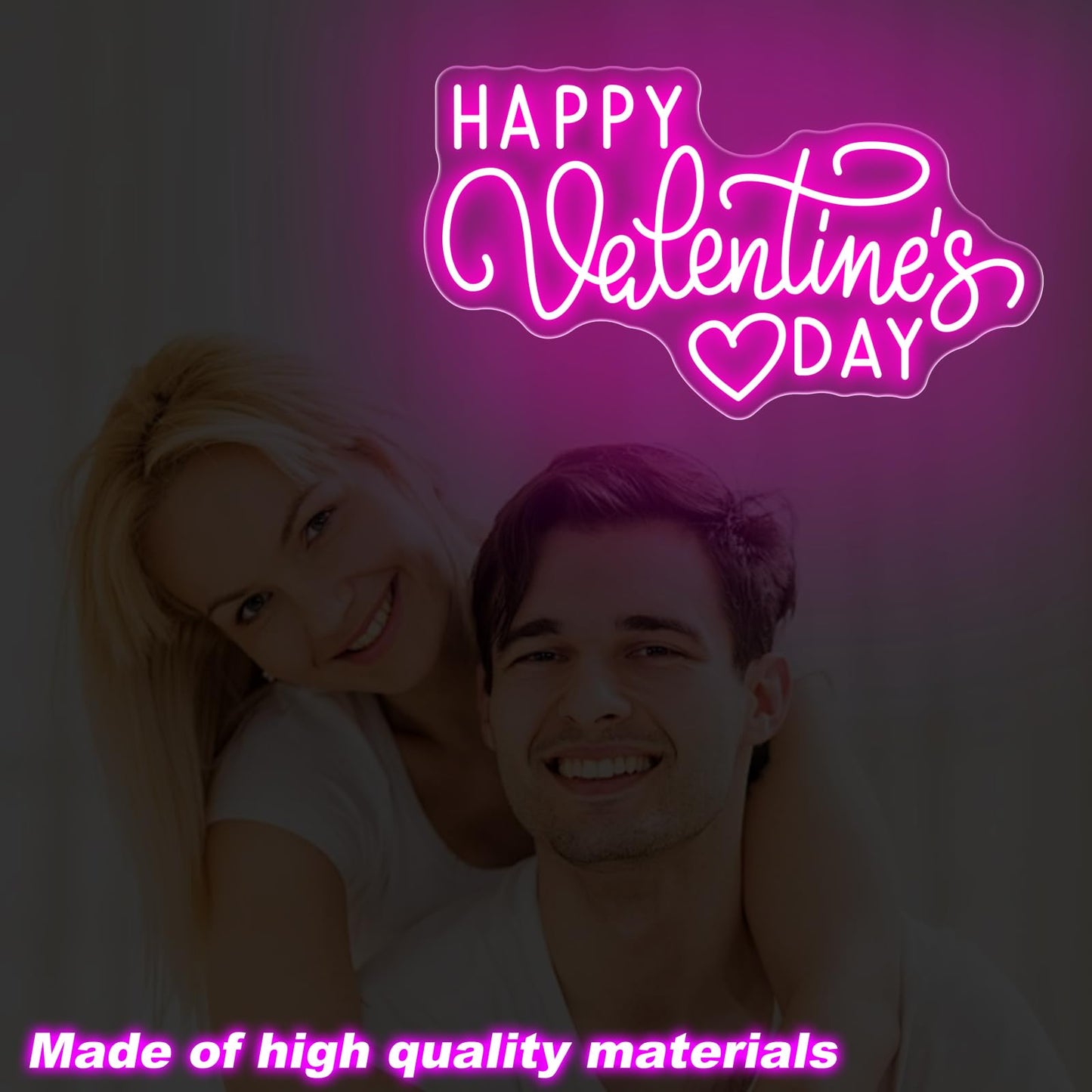 Happy Valentine's Day Neon Sign, Party Lover Wedding Home Ceremony, Valentine'S Day Neon Light for Home Room Wall Decoration Ins, Couple Room Light, Bar Home Lamp Party Dorm Living Room-Pink-16.5"