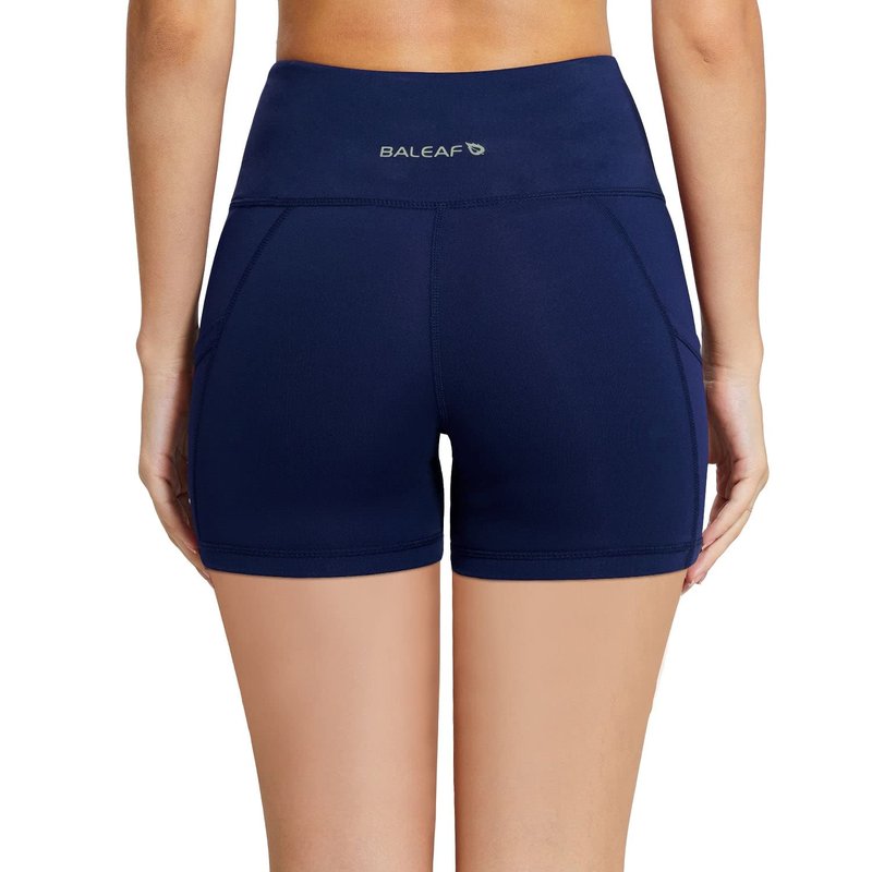 baleaf Workout Shorts Women 5" Biker Yoga Gym Spandex Running Volleyball Compression Tummy Control Short with Pockets Navy Blue XL