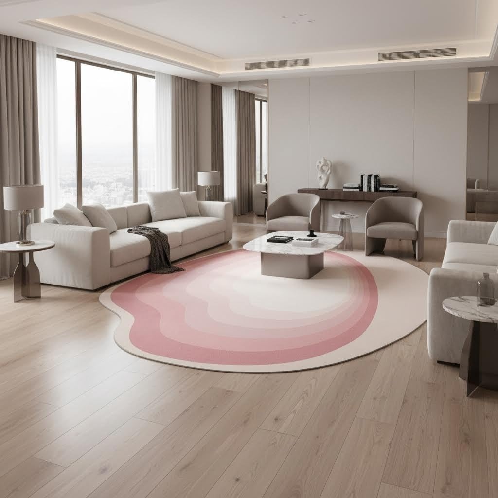 Odd Shaped Rugs 2x3 Ombre Pink Beige Irregular Shape Area Rug for Living Room Bedroom Nursery Non Shedding Washable Carpet Minimalist Boho Home Office Guestroom Lightweight Non Slip Throw Mats