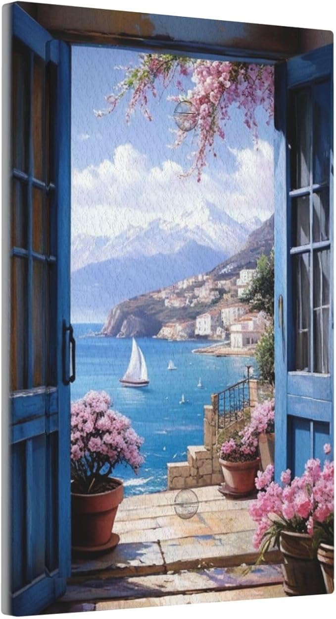 Decorative Art Light Switch Covers Seaside Window View 1 Gang No Device Blank Switchplate Electrical Faceplate for Home Decor