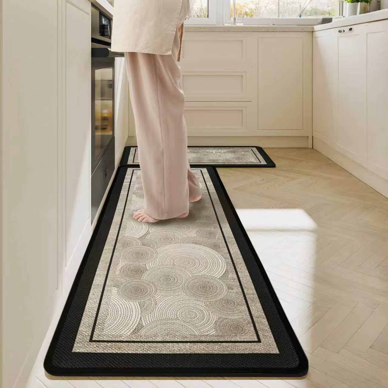 HAPACE Kitchen Mat Set of 2 PCS, Farmhouse Non Slip Kitchen Runner Rug, Boho Natural Woven Rugs Kitchen Floor Mat for Sink, Laundry, Entrance, Hallways, 17" x 30"+17" x 47"