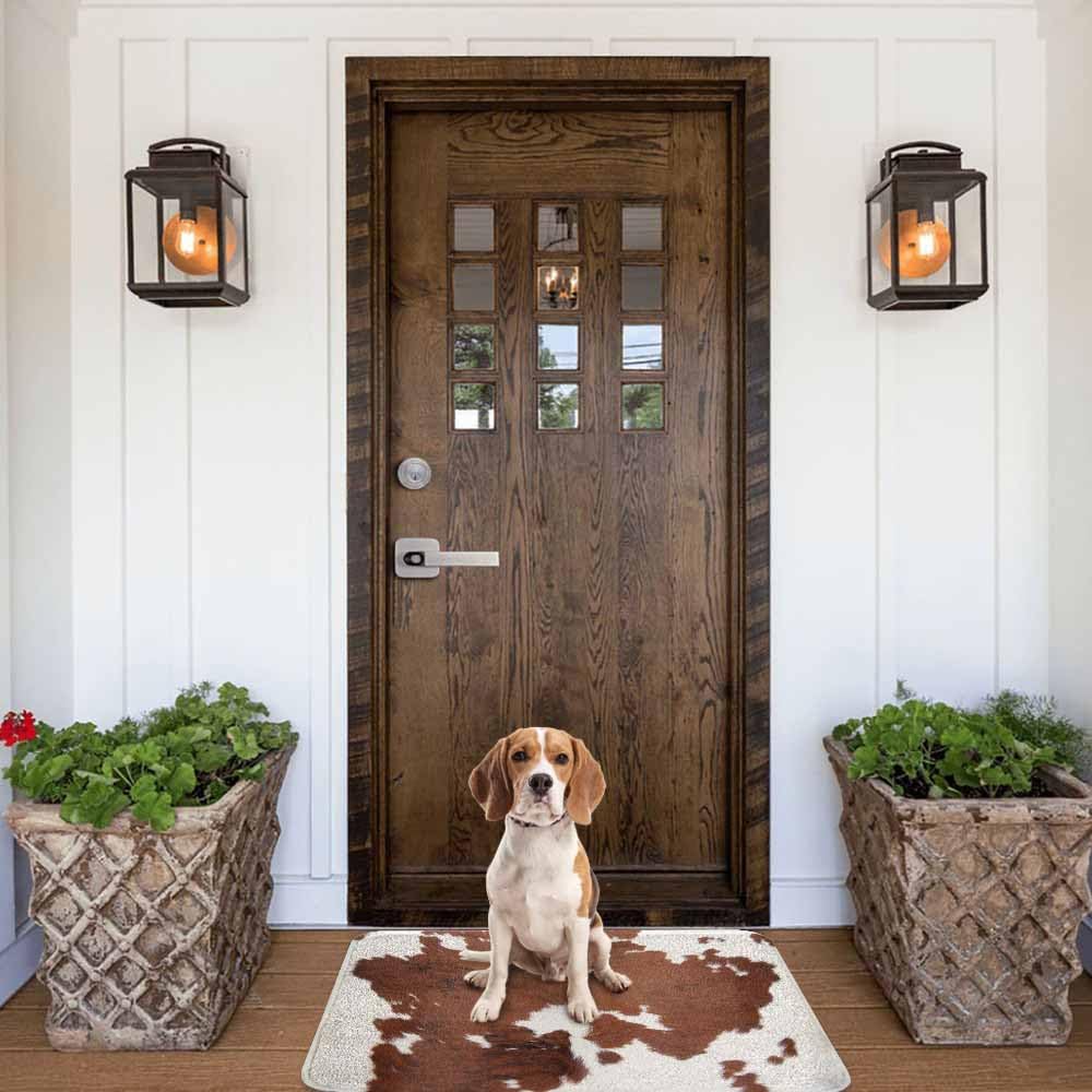 Lungtao Cowhide Bath Mat for Bathroom Farm Animal Brown Cowhide Print Cow Bath Rugs Door Mat Non Slip Rubber Backed Bathroom Floor Mat for Bathtub Sink Shower 20"X32"
