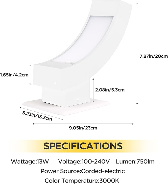 2 Pack LED Porch Light White Outdoor Wall Lights for Garage Patio IP54 Waterproof 600LM Modern Exterior Wall Mount Lamp IP54 Waterproof