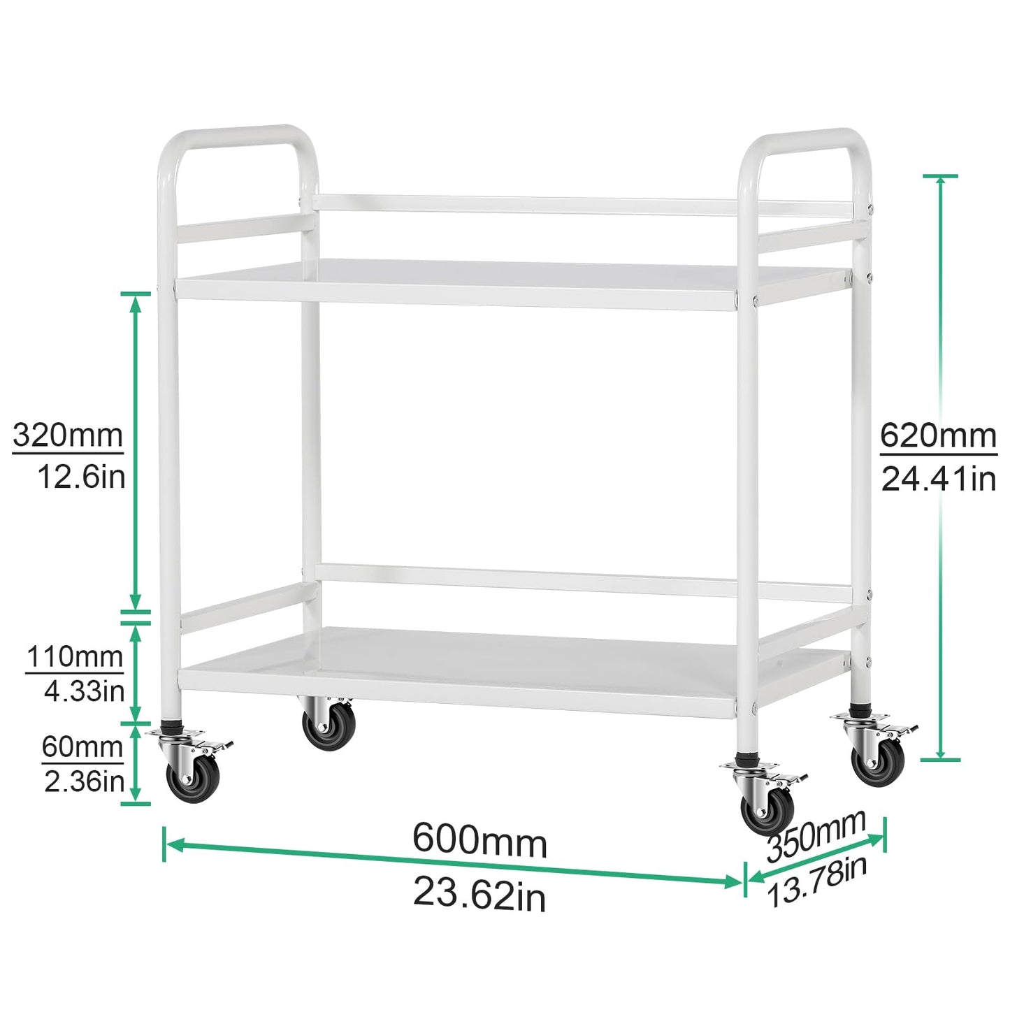 HDANI 2 Tier Under Desk Printer Stand with Storage,Microwave Storage Rack,Metal Rolling Printer Cart with Wheels for Home Office,Utility Storage Cart and Stand,White