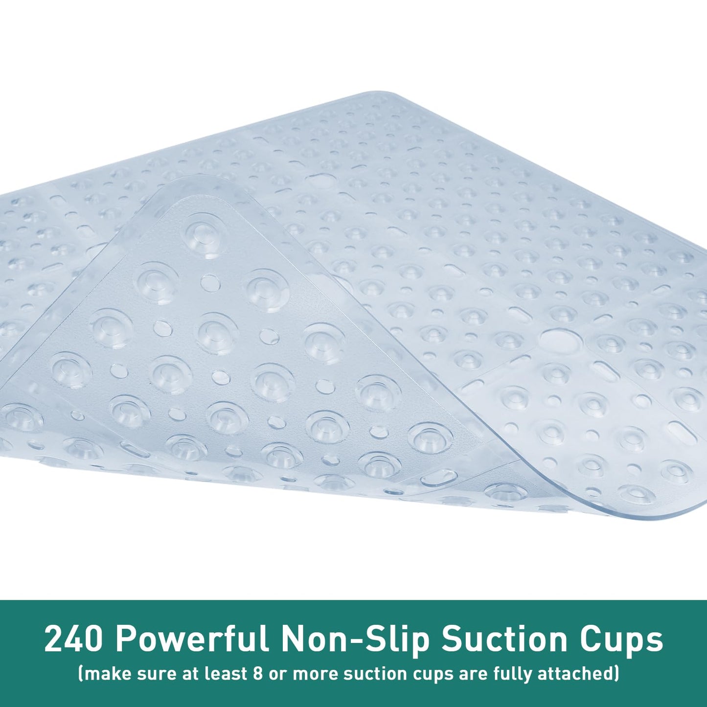 Naoloture Large Square Shower Mat 27 x 27 Inch Clear, Non Slip Shower Bathtub Mats for Inside Shower With Big Suction Cups Drain Holes, Anti Slip Bathroom Floor Shower Stall Mats, Easy Clean, BPA-Free