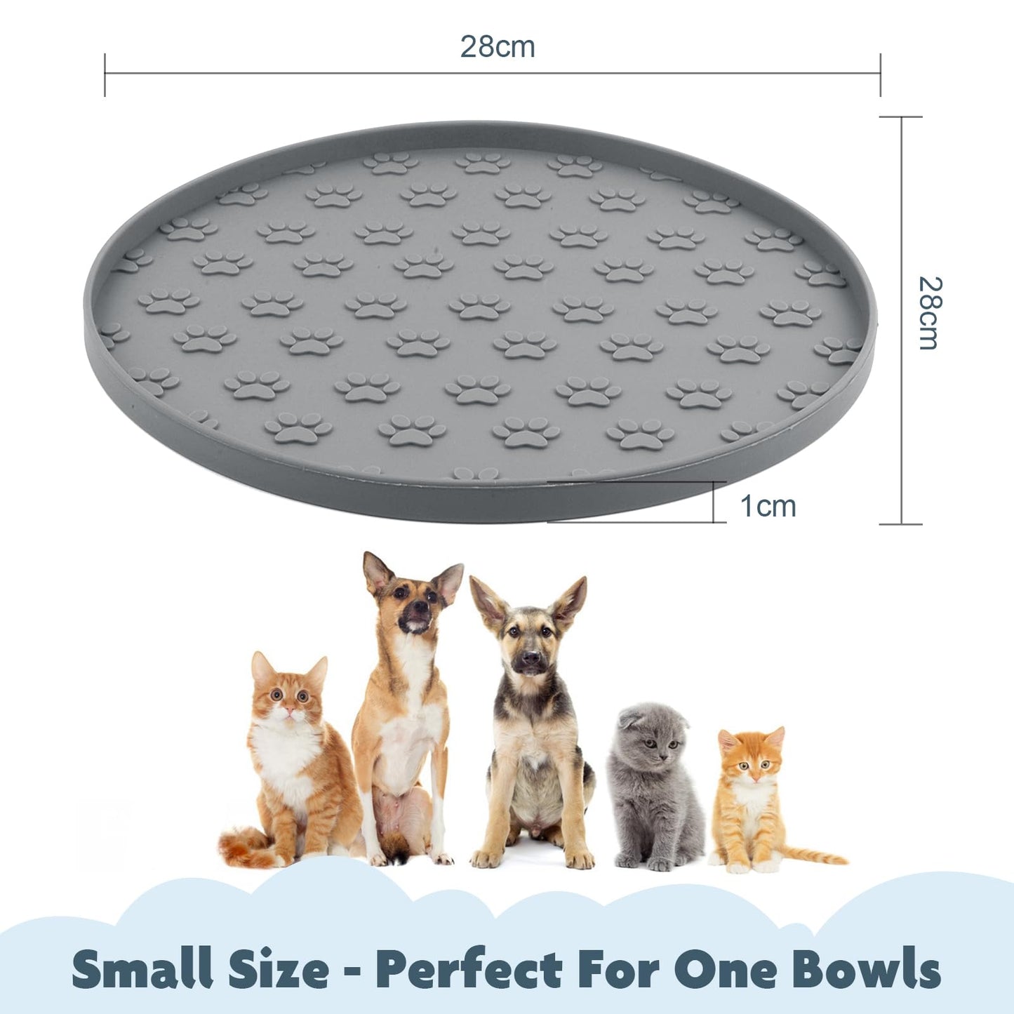 SUNLAND Silicone Dog Food Mat, Pet Feeding Mat for Food and Water, Waterproof Non-Slip Cat Feeding Bowl Mat with Raised Edge, Prevents Residue from Spilling onto The Floor Grey