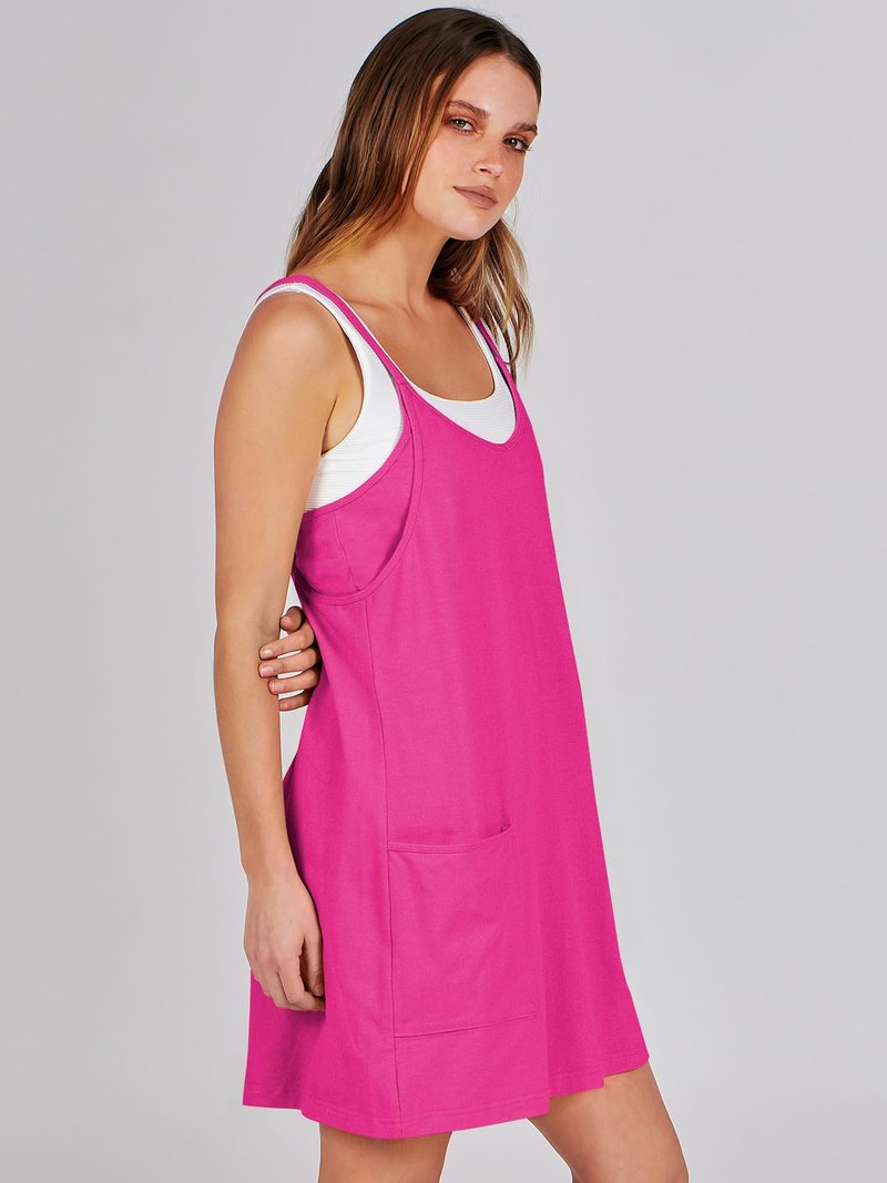 ANRABESS Women Athletic Dress Summer Tennis Workout Active Sports Mini Romper Dress Built in Shorts Travel Vacation Clothes Hot Pink Large