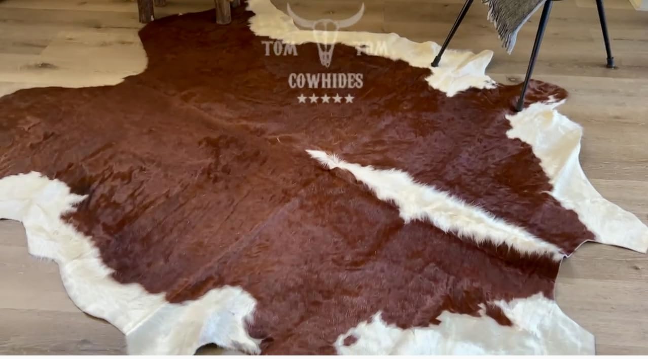 Cowhides Rug 7x6.5 Hereford Natural Leather