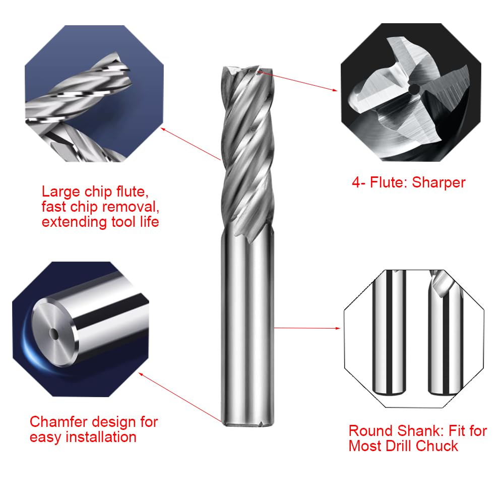 ASNOMY 10pcs 4-Flute End Mill Set, Metric CNC Milling Cutter Drill Bits Router Bits Cutter Tool Set for Wood Aluminum Cast Iron Copper Plastic, Straight Shank 2-12mm