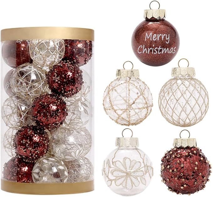 25Pcs Christmas Ornaments Sets 2.36” Christmas Ball Ornaments Christmas Tree Ornaments Shatterproof Xmas Balls Bulbs for Holiday Wedding Party Christmas Tree Decoration（Coffee Gold）