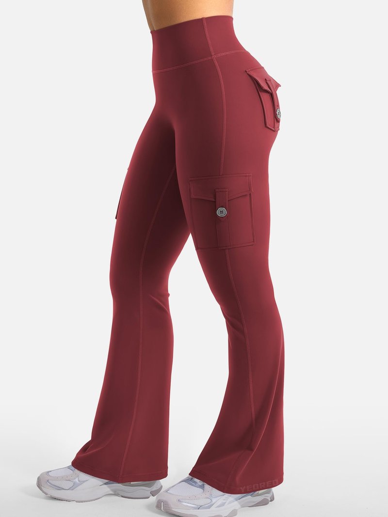 YEOREO CoreFlex Women Workout Flare Leggings with Pockets Hidden Scrunch High Waisted Cargo Gym Yoga No Front Seam Leggings Anchor Red XXL