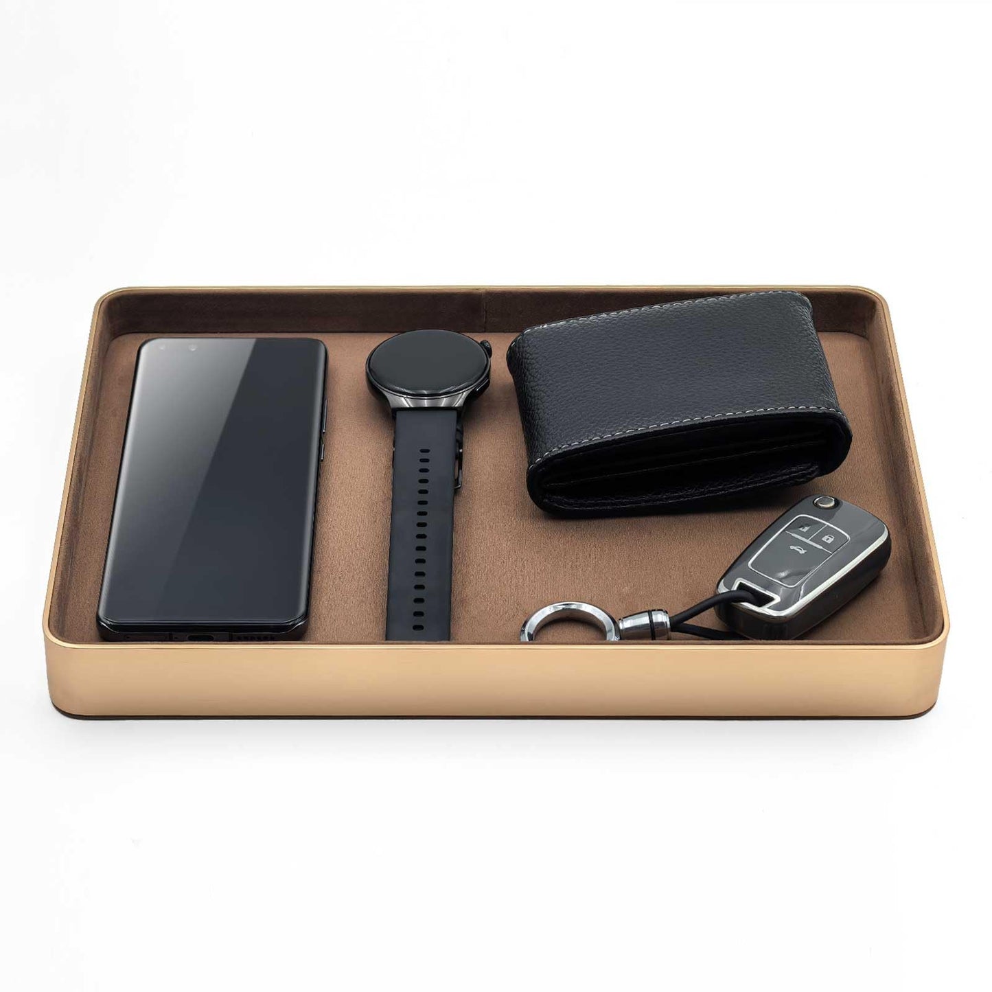 KOLOKAL Metal Jewelry Tray, Valet Tray, Bedside Table and Desktop Organizer. It is Stackable and can be Used to Display Watches, Rings, Earrings and Bracelets（Brown）