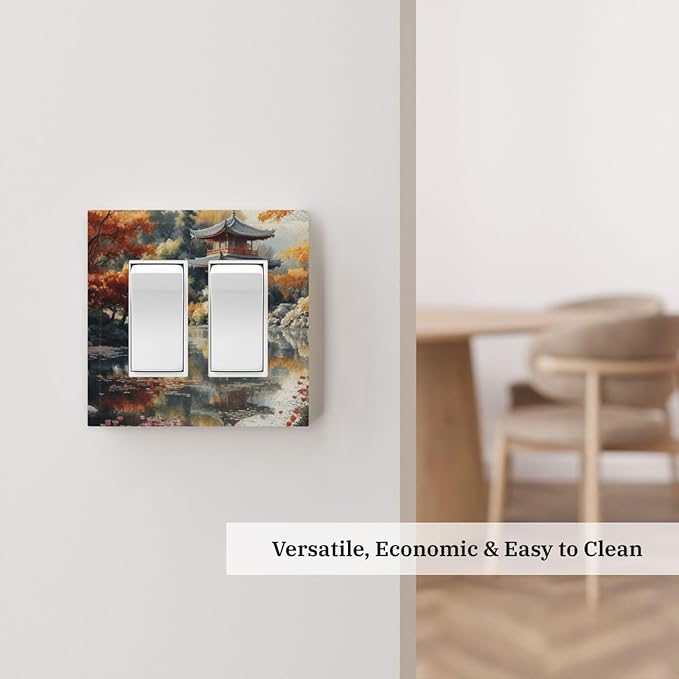 Decorative Art Light Switch Covers Lake & Pagoda in Fall 2 Gang Dual Rocker Outlet Switch plate Faceplate GFCI for Home Decor