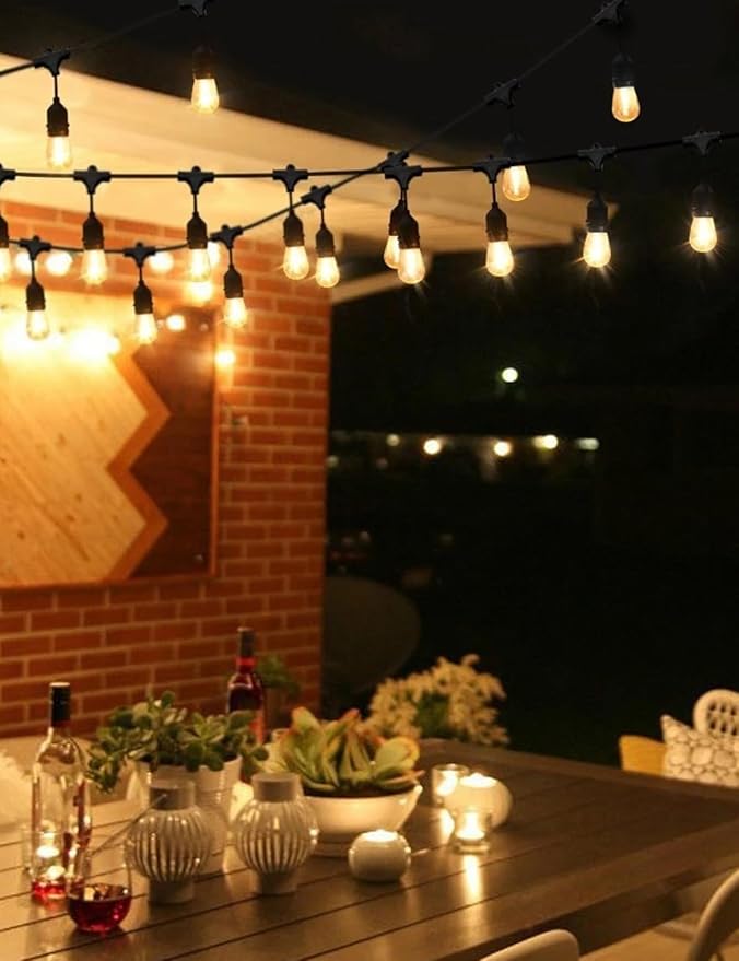 Svater Outdoor String Lights 200 FT, E26 Socket, 64pc S14 Shatterpoof Bulbs, 1 Watt Dimmable 2700K Warm White, IP65 Waterproof Commercial Grade Patio Light (4 Pack X 50FT)