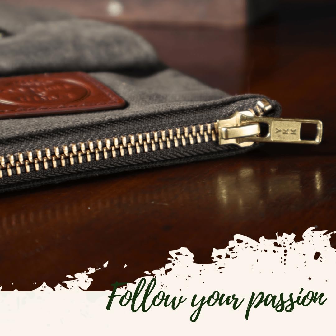 Earth & Fiber Co. Waxed Canvas Artist Pouch - Perfect for Pencils, Pens, Markers, and Stationery - Designed for Artists - Durable Brown Canvas With Brass YKK Zipper