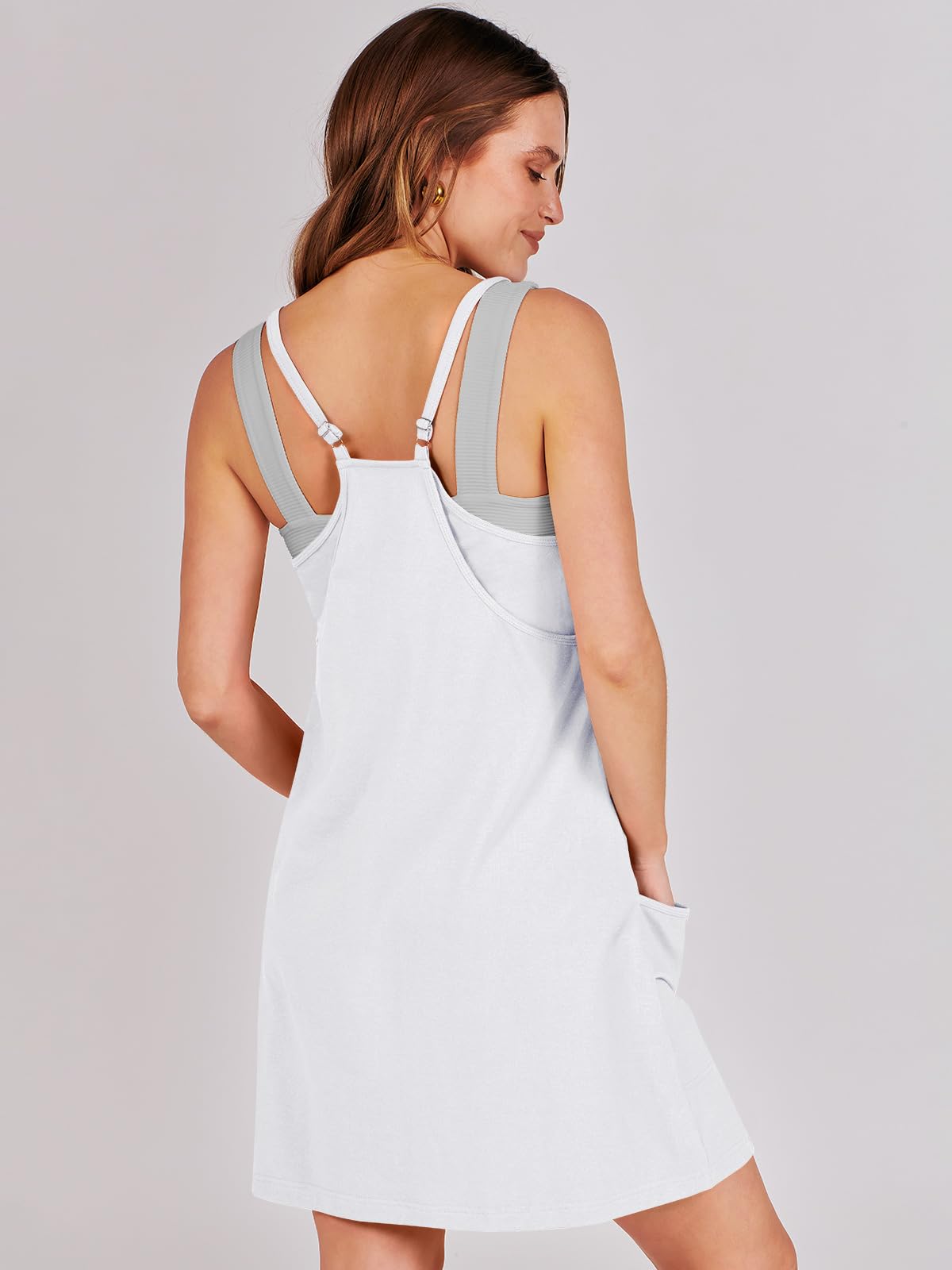 ANRABESS Women Athletic Dress Summer Tennis Workout Active Sports Mini Romper Dress Built in Shorts Travel Vacation Clothes White Small