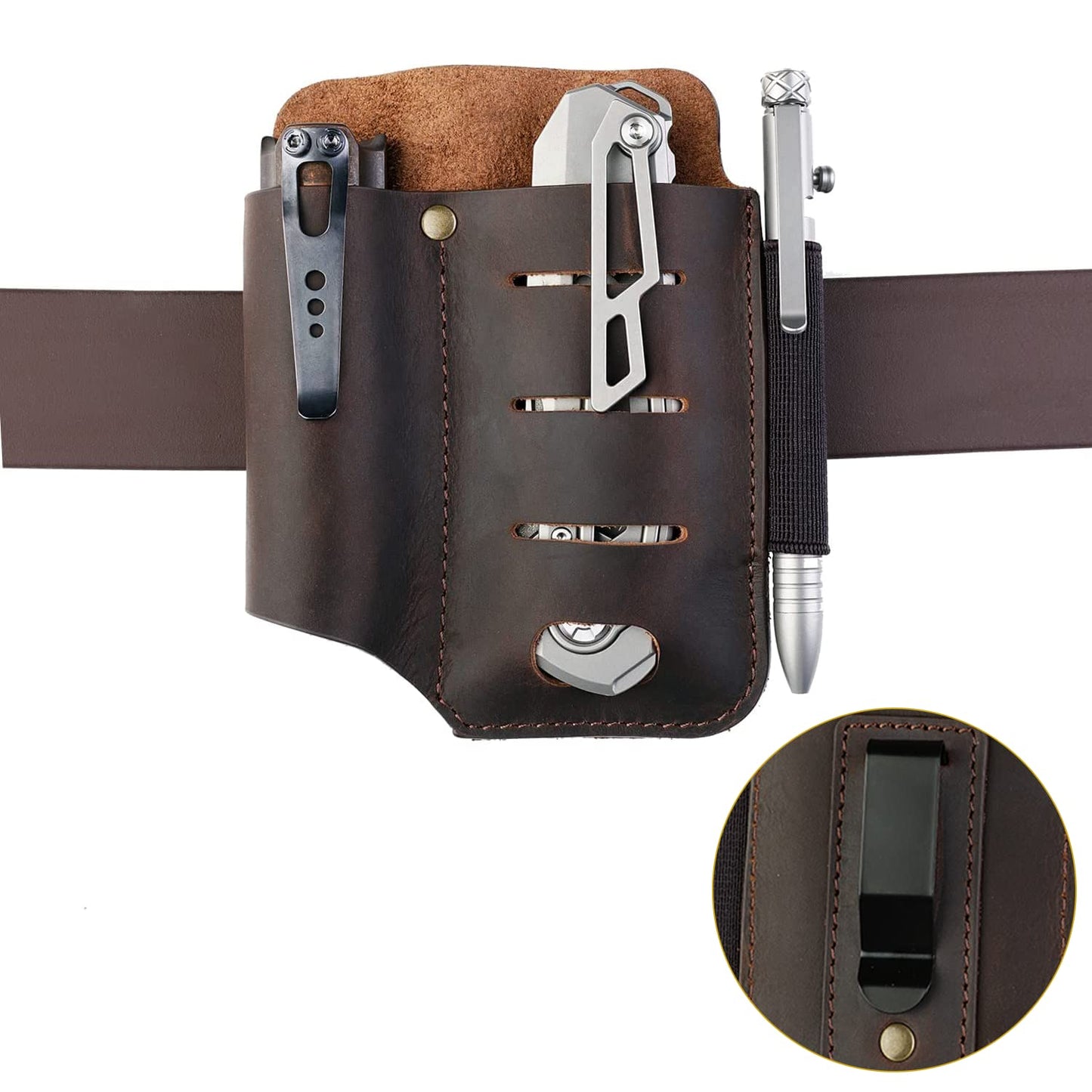 VIPERADE PJ15 Multitool Sheath for Belt, EDC Leather Sheath, Leather Flashlight Holster, EDC Belt Organizer, Leather EDC Pocket Organizer, Flashlight Sheath