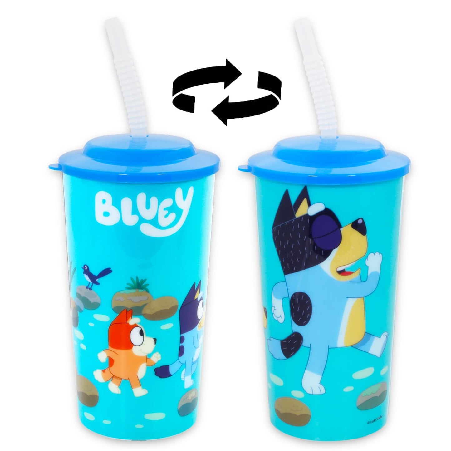 Bluey Tumbler Cups 16oz Set - Bundle with 6 Refillable Cups with Straws for School Supplies, Sports, Party Supplies, More | Bluey Water Bottles for Toddlers Birthday