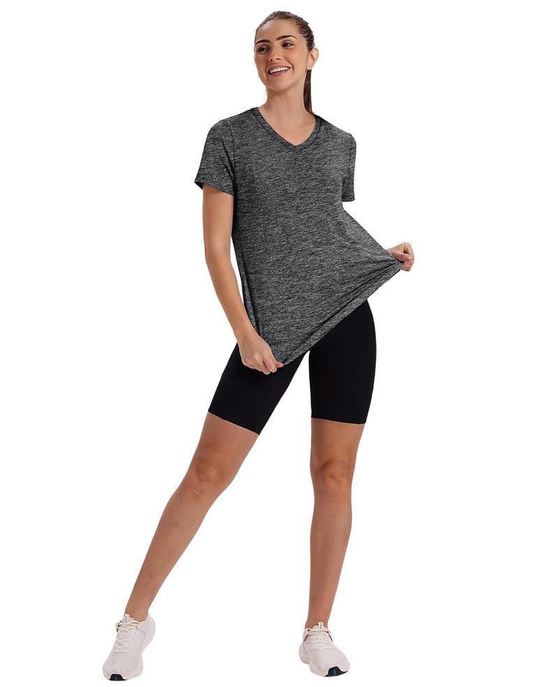Short Sleeve Shirts for Women Workout Pilates Outfits Tennis Summer Tops 2026 Beach Vacation Clothes V Neck Dark Grey M