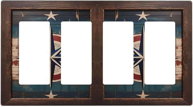 Decorative Art Light Switch Covers Nautical Rustic Star Emblem 4 Gang Rocker Decora Outlet Covers Electrical Faceplate GFCI Wall Plate for Home Decor