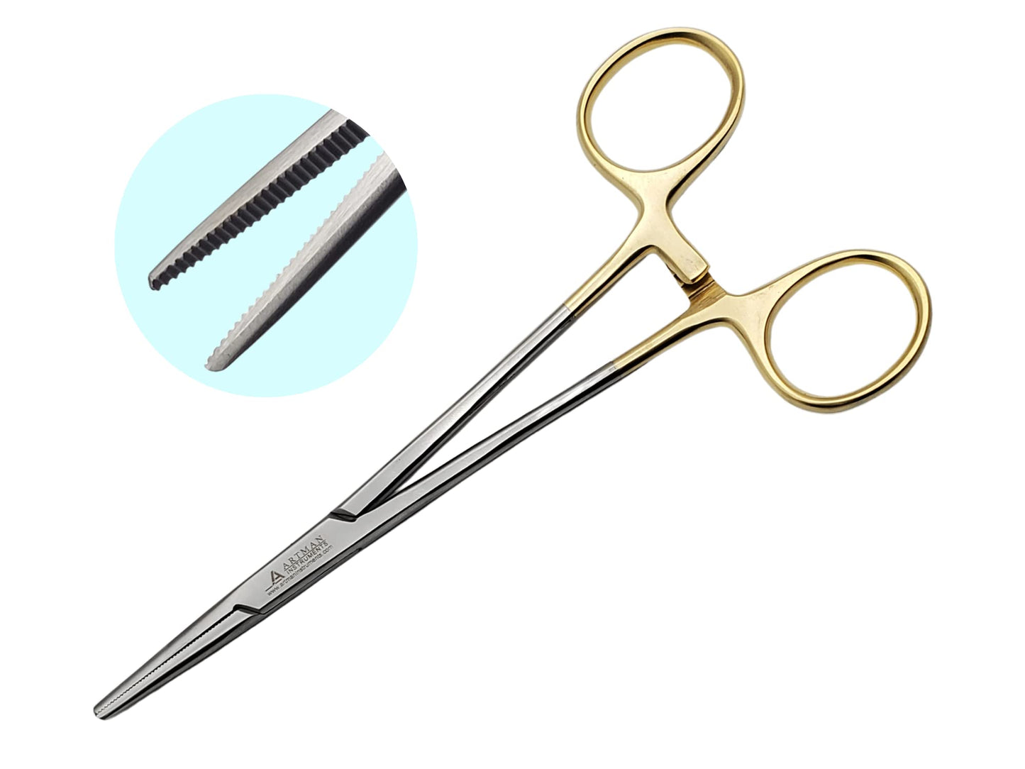ARTMAN INSTRUMENTS Artery Forceps 6" Straight Hemostat Mosquitoes, Gold Plated Handle, Locking Tweezer Clamps, for Nurses, Fishing Forceps, Fly Tying, Crafts Kelly Forceps Clamps