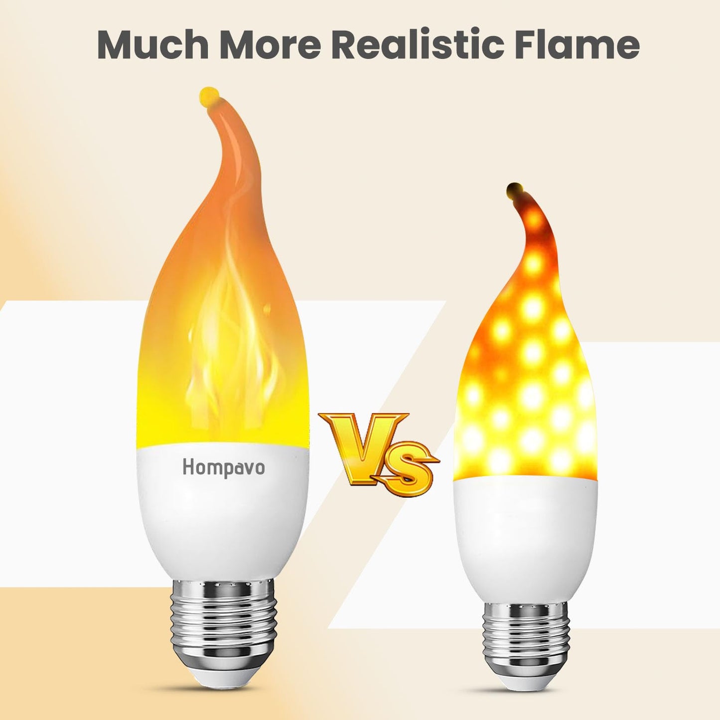 Hompavo Upgraded LED Flame Light Bulbs, 3 Modes Flickering Light Bulbs, E26 Candle Fire Light Bulb for Christmas Halloween Party Porch Indoor & Outdoor Home Decoration - 2 Pack