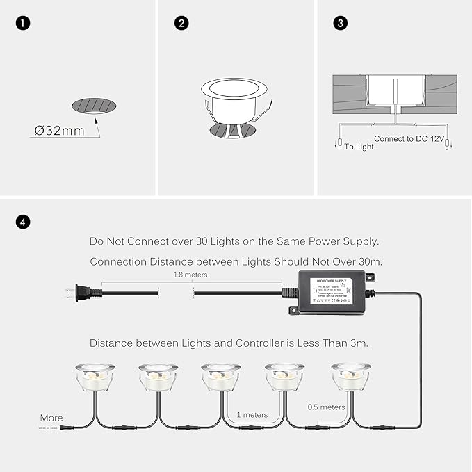 Deck Lights Outdoor Waterproof Low Voltage Lighting Kit Stainless Steel 1W Outdoor Yard Garden Decoration Lamps Landscape Pathway Patio Step Stairs Silver Border(10pcs,Cool White)
