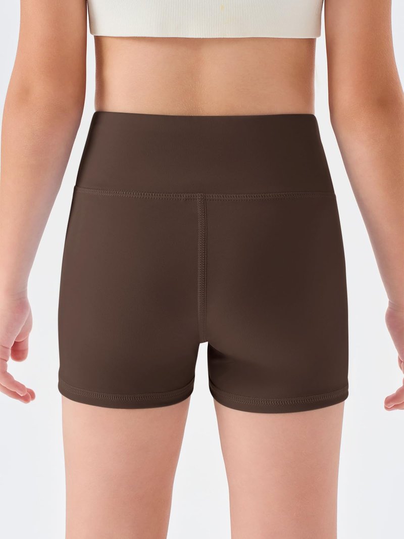 Haloumoning Girls Athletic Shorts Kids High Waisted Yoga Dance Biker Shorts Comfy Gymnastics Shorts 5-14Y Coffee