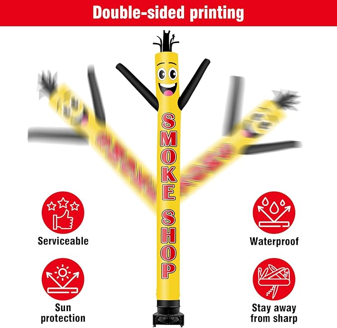 20FT Tall Inflatable Tube Man Smoke Shop Wacky Wavy Dancing Guy with 1.5 HP Weather-Resistant Blower (18''Diameter) for Outdoor Decoration Advertising Business Promotion