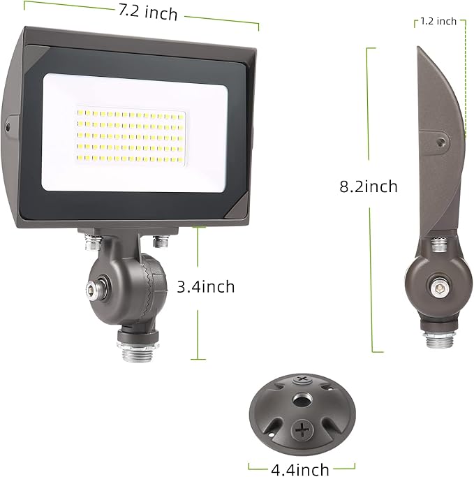 50W Outdoor LED Flood Light With 1/2" Knuckle Mount (Plate Included), 5000K Daylight 6000LM 120V, UL Waterproof LED Security FLood Lighting for Wall Wash /Sign/Flagpole/Tree/Yards/Advertising Boards