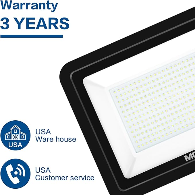 MORSEN 300W Flood Light Outdoor Plug in - 30000LM 5000K LED Flood Light, IP66 Waterproof, UL Listed Daylight Security Lights for Garden, Yard, Garage, Stadium, 2 Pack