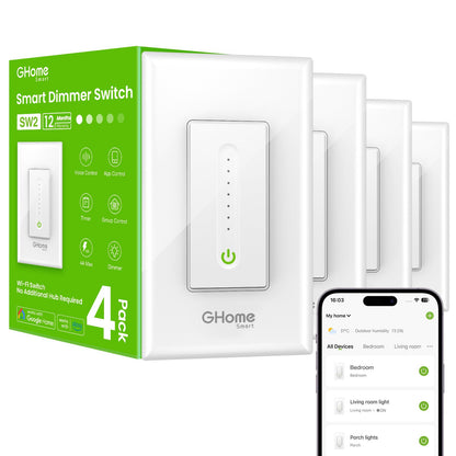 GHome Smart Dimmer Switch - 2.4GHz Wi-Fi Smart Switch Compatible with Alexa and Google Home, White 4 Pack