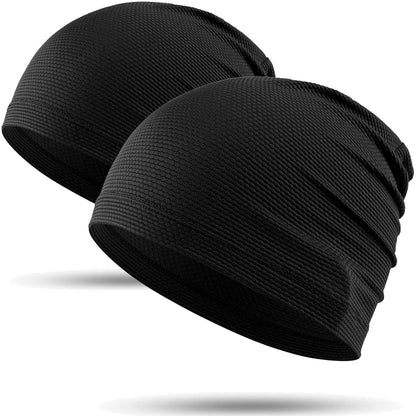 WTACTFUL Cooling Skull Cap for Men Women Running Cap Fashion Bicycle Cycling Sport Caps Headscarf Soft Skull Cap Thin Hat Slouchy Beanie for Hiking Baseball Riding Summer 2-Pack Black