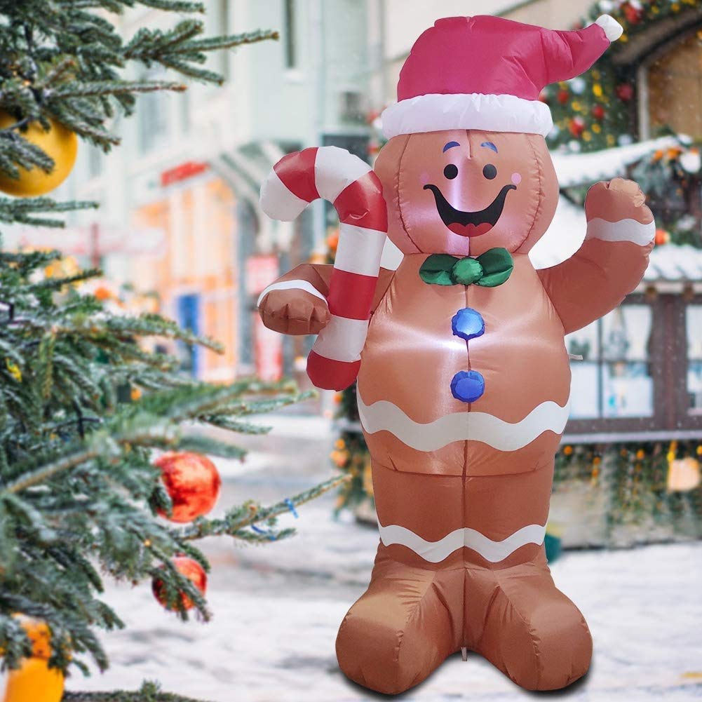 eLUUGIE 5ft Christmas Inflatable Gingerbread Man Decor Yard Indoor/Outdoor Inflatable Decoration for Christmas Party Porch/Yard/Garden/Lawn