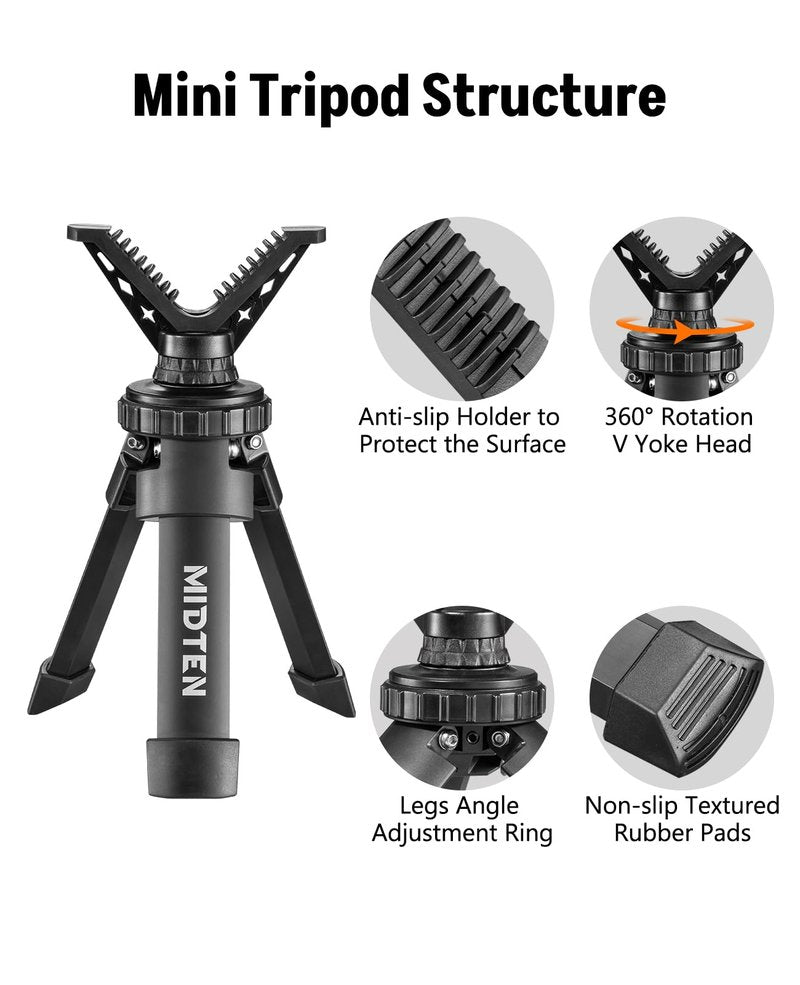 MidTen Portable Shooting Rest Shooting Tripod Rifle Stand for Shooting Range Lightweight Bench Rest Shooting Tripods for Rifles with 360° Rotate V Yoke Holder (6.1-7.9'')