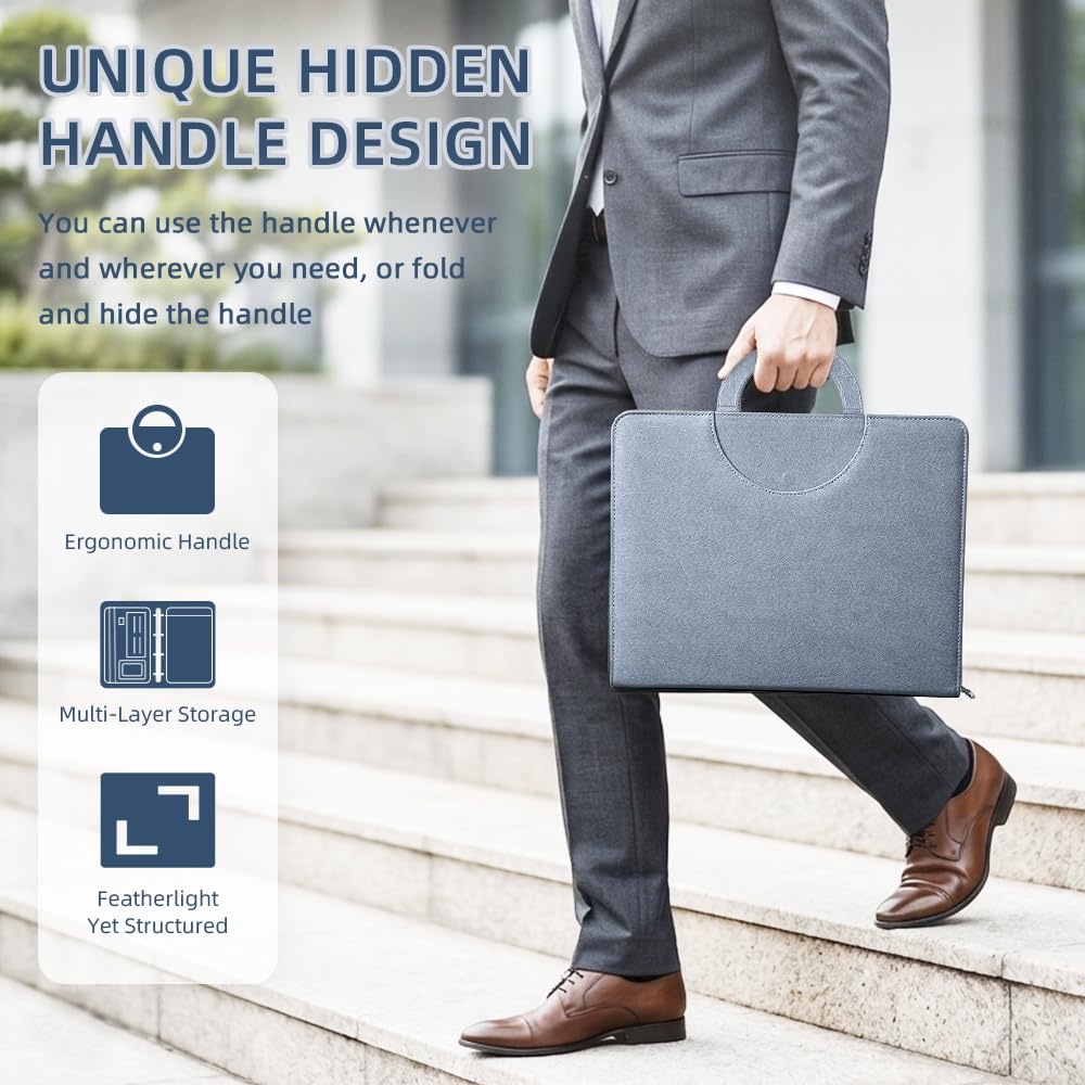 [BRAVE ELK] All-in-One Zippered Padfolio Business Portfolio, Textured Leather Portfolio Binder with 40 Transparent Sleeves, Tablet Holder & Writing Pad, Professional Document Organizer for Men & Women