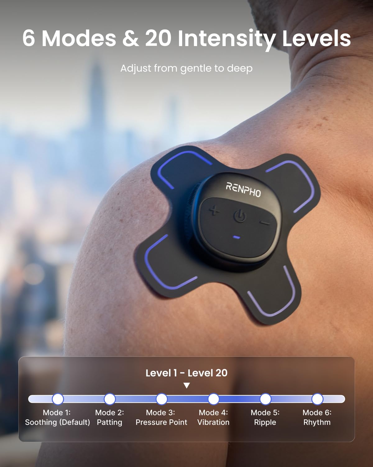 RENPHO Wireless TENS Unit Muscle Stimulator, Portable EMS Muscle Stimulator Machine, Rechargeable TENS Machine Muscle Relaxer for Back, Waist, Shoulders, Legs, 4 Gel Electrode Pads