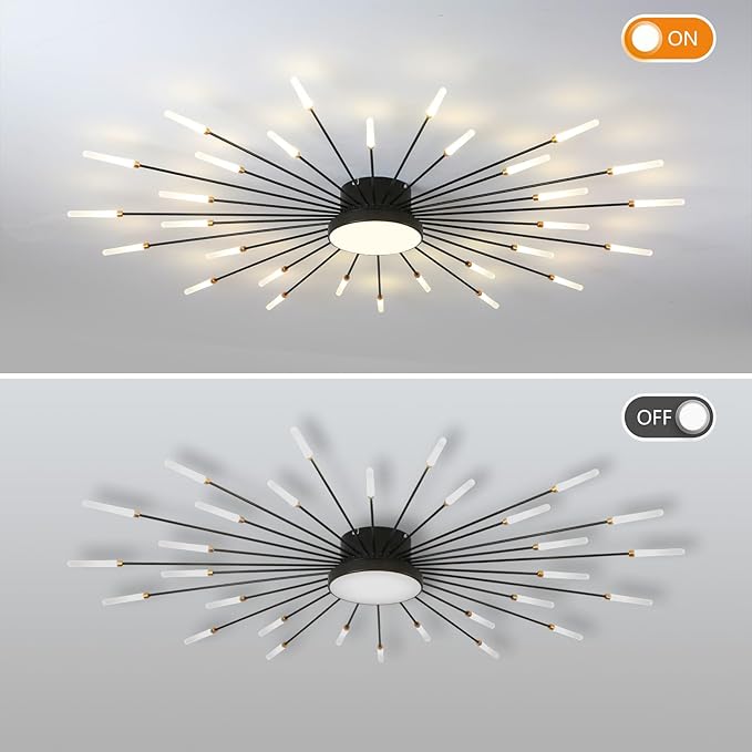 ziidoo Modern Ceiling Light,30+1 Lights Metal Firework Designed Chic Led Lighting Fixture for Farmhouse Kitchen Dining Room Bedroom Hallway Living Room (Black)