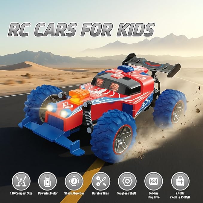 2.4 GHz Remote Control Off-Road Racing CarRC Cars Toys with Two Rechargeable Batteries and USB Charging 1:16 Electric Vehicle Gifts for Kids Girls Boys