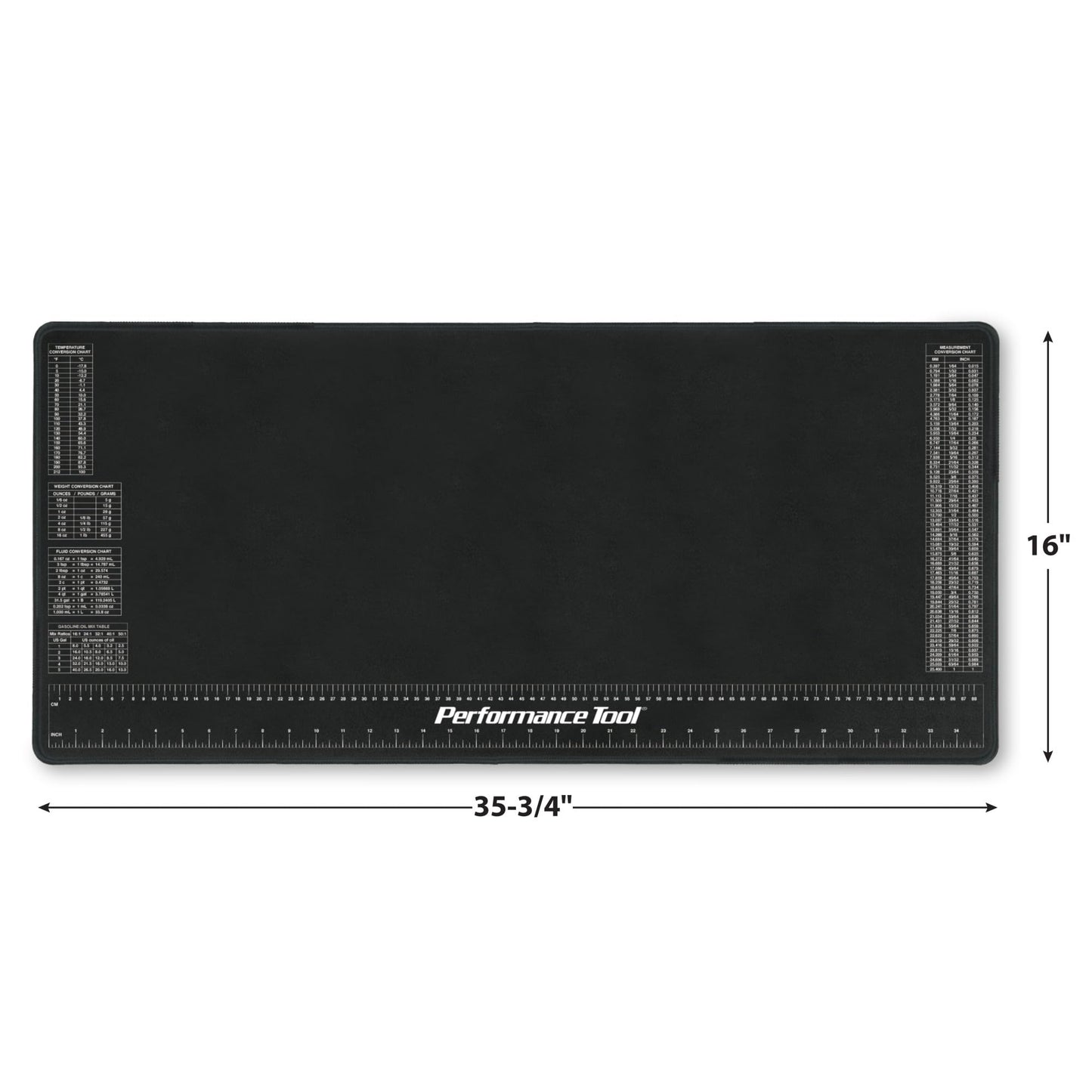 Performance Tool W88977 Neoprene Mat with Ruler and Reference Charts, Chemical Resistant, 16-Inch x 35.75-Inch, Protects Work Surface from Solvents and Oils