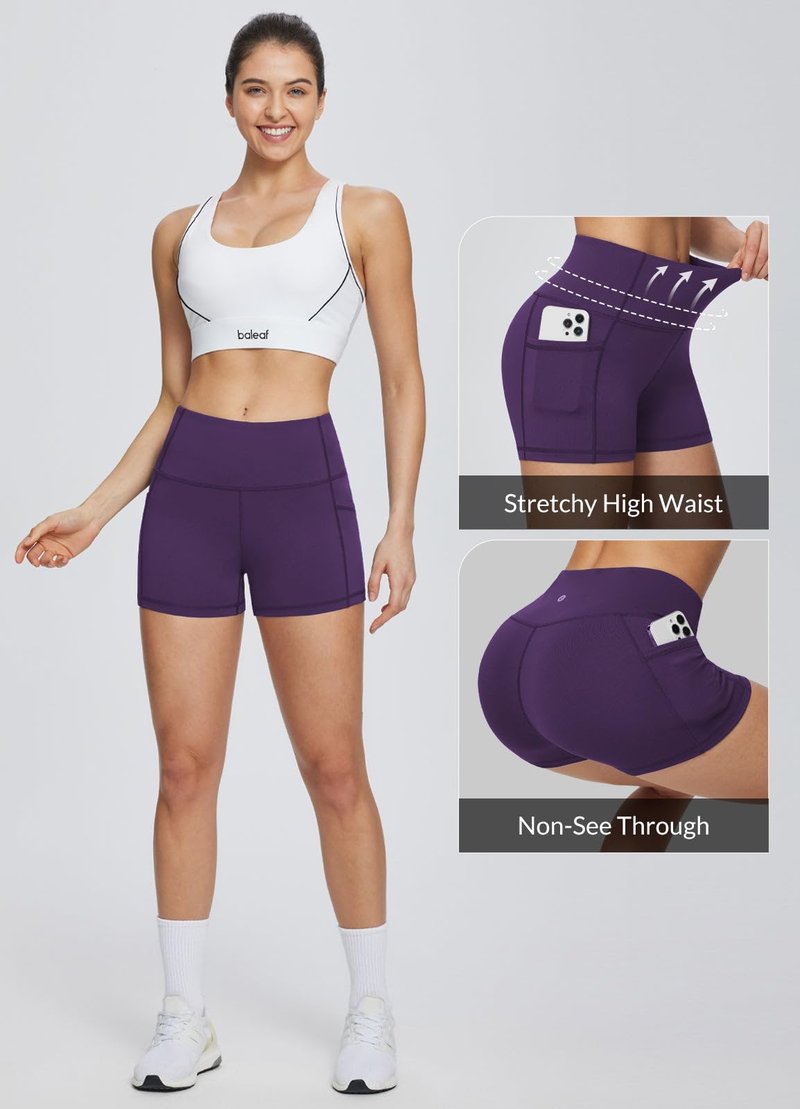 baleaf Gym Shorts Women 3" Biker Workout Yoga Spandex Running Volleyball Tummy Control Compression with Pockets Green XS