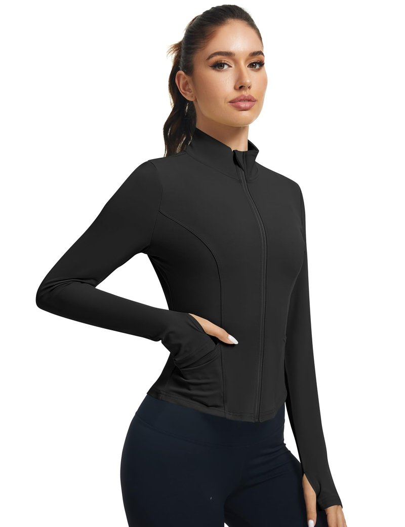 LOMON Women's Black Workout Jacket Athletic Black Zip Up Jacket Women Athletic Tops for Women Active Tops Golf XL
