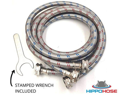 Washing Machine Hoses (4FT) - OCT Connect for Easy & Secure Tightening - Universal Fit to All Wash Machines - (2 Pack) Braided Stainless Steel - Burst Proof Washer Water Supply Line