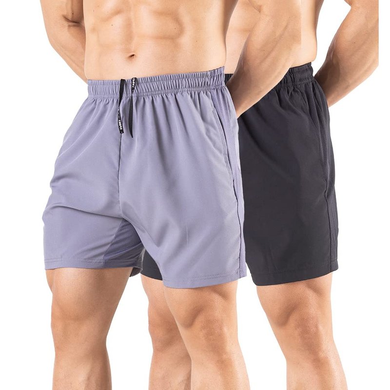 Gaglg Men's 5" Running Shorts 2 Pack Quick Dry Athletic Workout Gym Shorts with Zipper Pockets Black/Gray,XX-Large