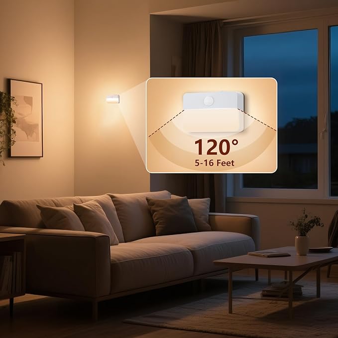 Motion Sensor Stair Light for Indoor, Battery Operated Closet Lights, Portable LED Wireless Stick on Night Lights for Hallway, Bedroom, Under Cabinet, Kitchen(6 Pack, White)