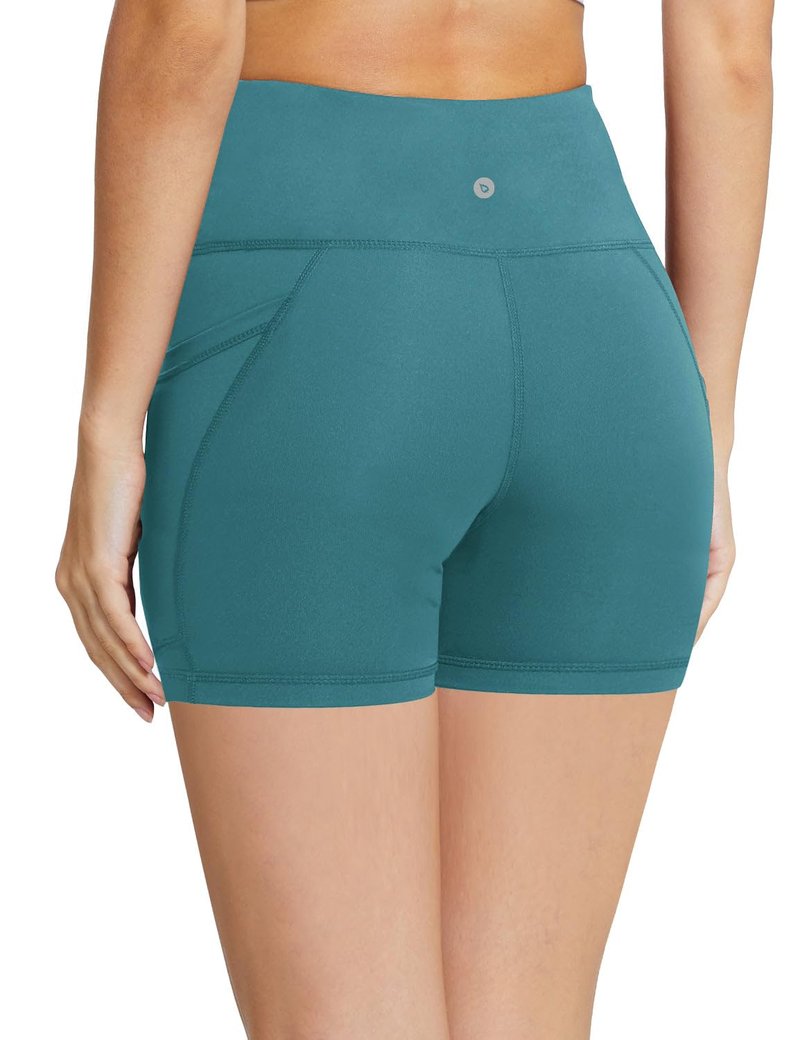 baleaf Biker Shorts Women Yoga Gym Workout Spandex Running Volleyball Tummy Control Compression with Pockets 5" Green XXXL