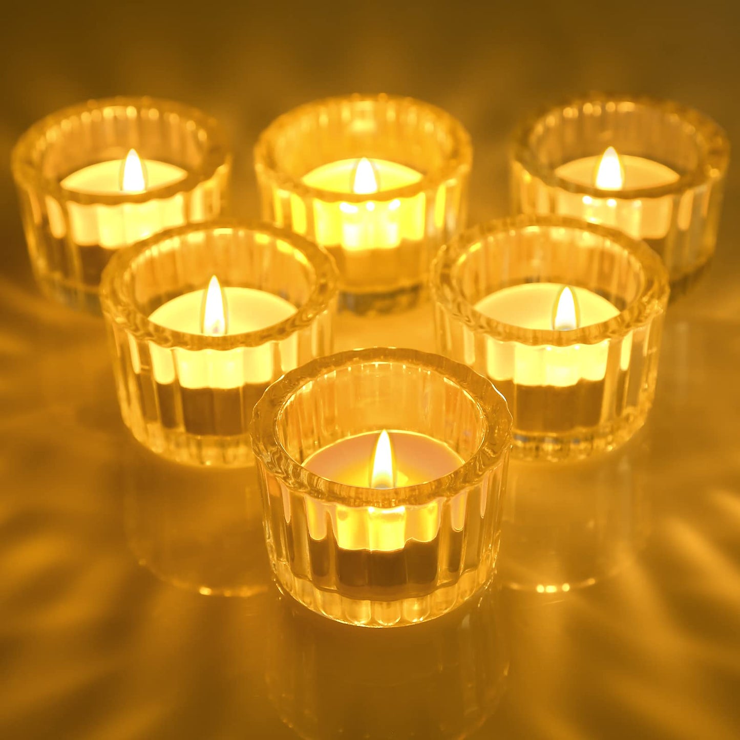 GOLDEAL Round Tealight Candle Holders,Set of 24 Clear Thick Glass Tea Light Candle Holder Decor,Candlestick for Wedding Decor,Party,Baby Shower Party,Bridal Shower Party,Table Centerpiece, Home Décor