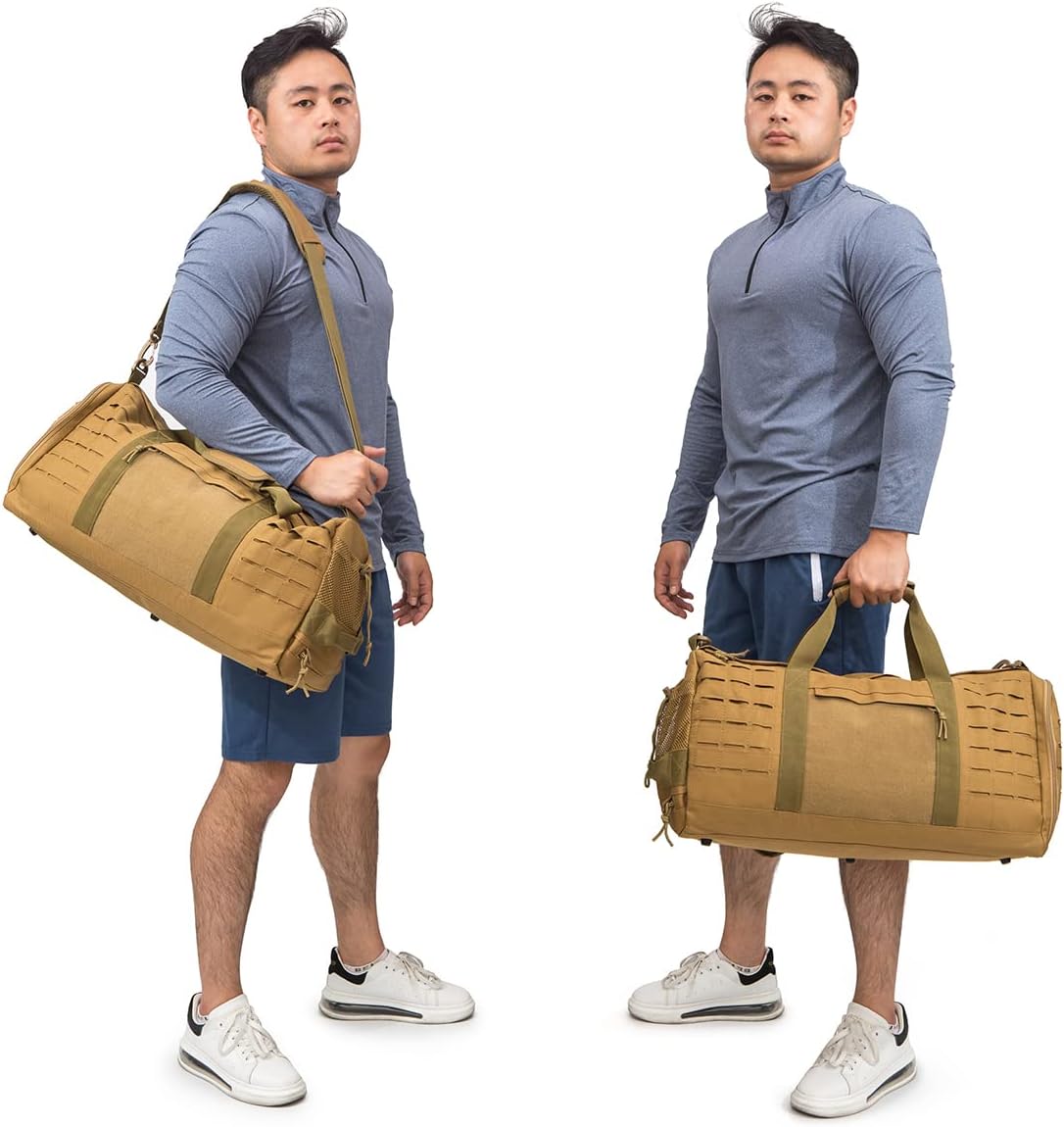QT&QY 40L Military Tactical Duffle Bag For Men Sport Gym Fitness Tote Travel Training Workout With Shoe Compartment Basketball Football Weekender